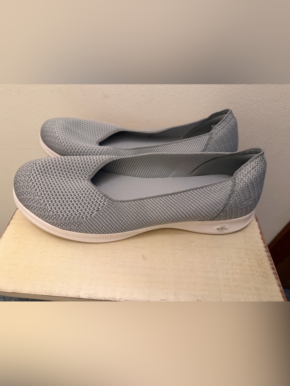 Skechers Light Gray Knit Slip-On Ballet Flats